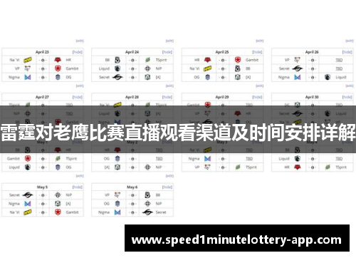 雷霆对老鹰比赛直播观看渠道及时间安排详解